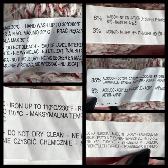 Zara Knit Mohair Asymmetrical High Low Pull Over Cream & Red Size Small - Picture 12 of 12